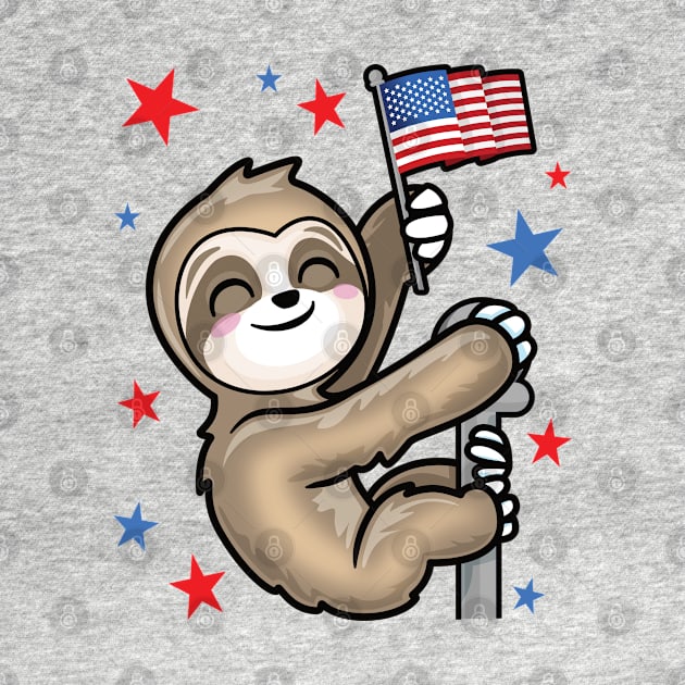 USA American Patriotic Cute Climbing Sloth Stars by PnJ